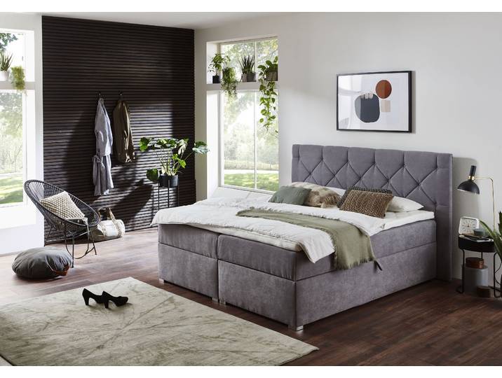 Boxbett Meike , grau, B:160cm L:207cm, Bezug Bett: Strukturstoff (100% PES);Taschen-Federkernmatratze: Strukturstoff 100% PES; Jersey (100% PES);Topper: Jersey 100% PES, ATLANTIC HOME COLLECTION, Komplettbetten, Boxbett, mit XXL-Bettkasten und Topper