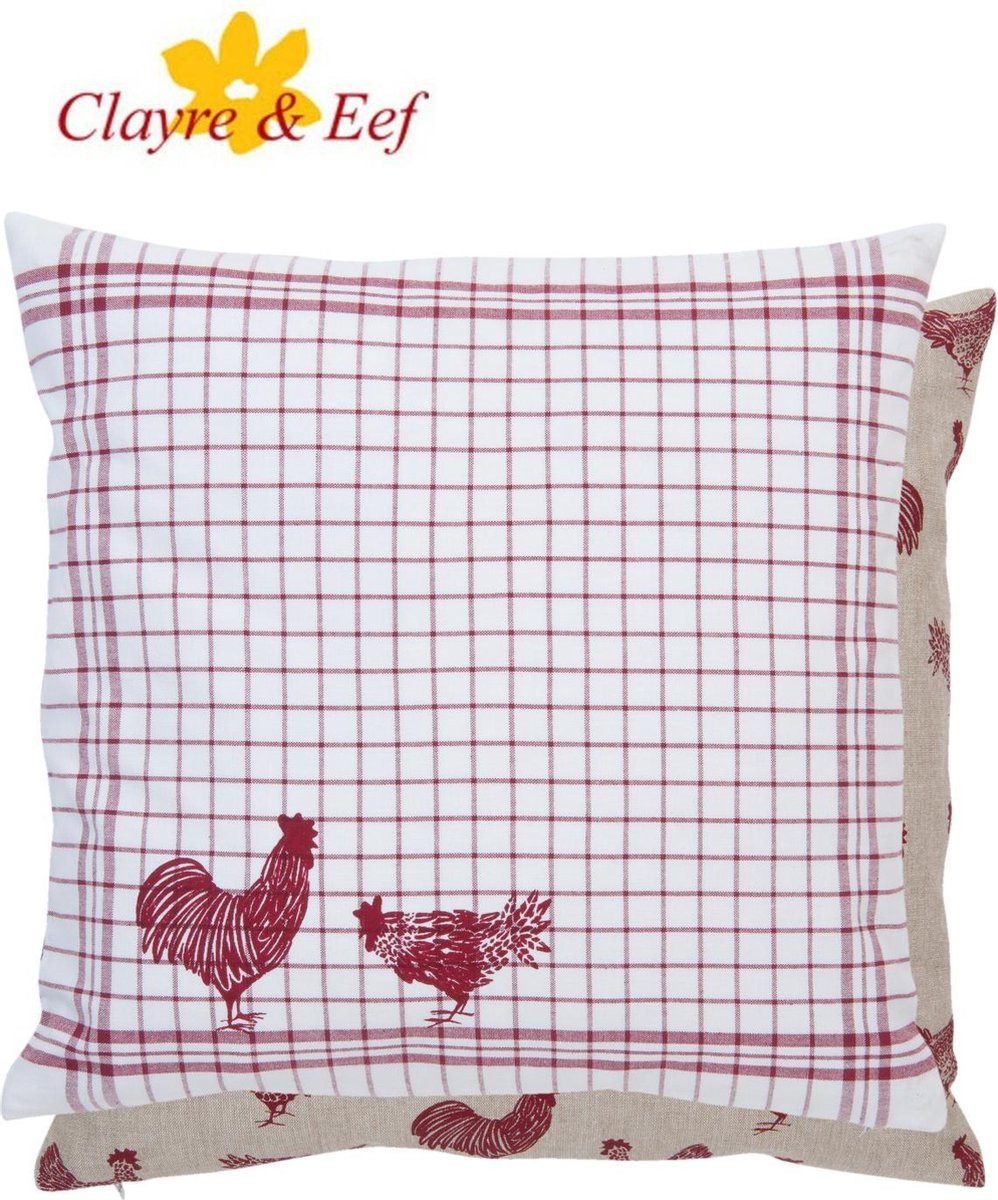 Clayre & Eef Kussenhoes Landelijk Geruit Kippen & Hanen Country Side Chicken 40 x 40 cm