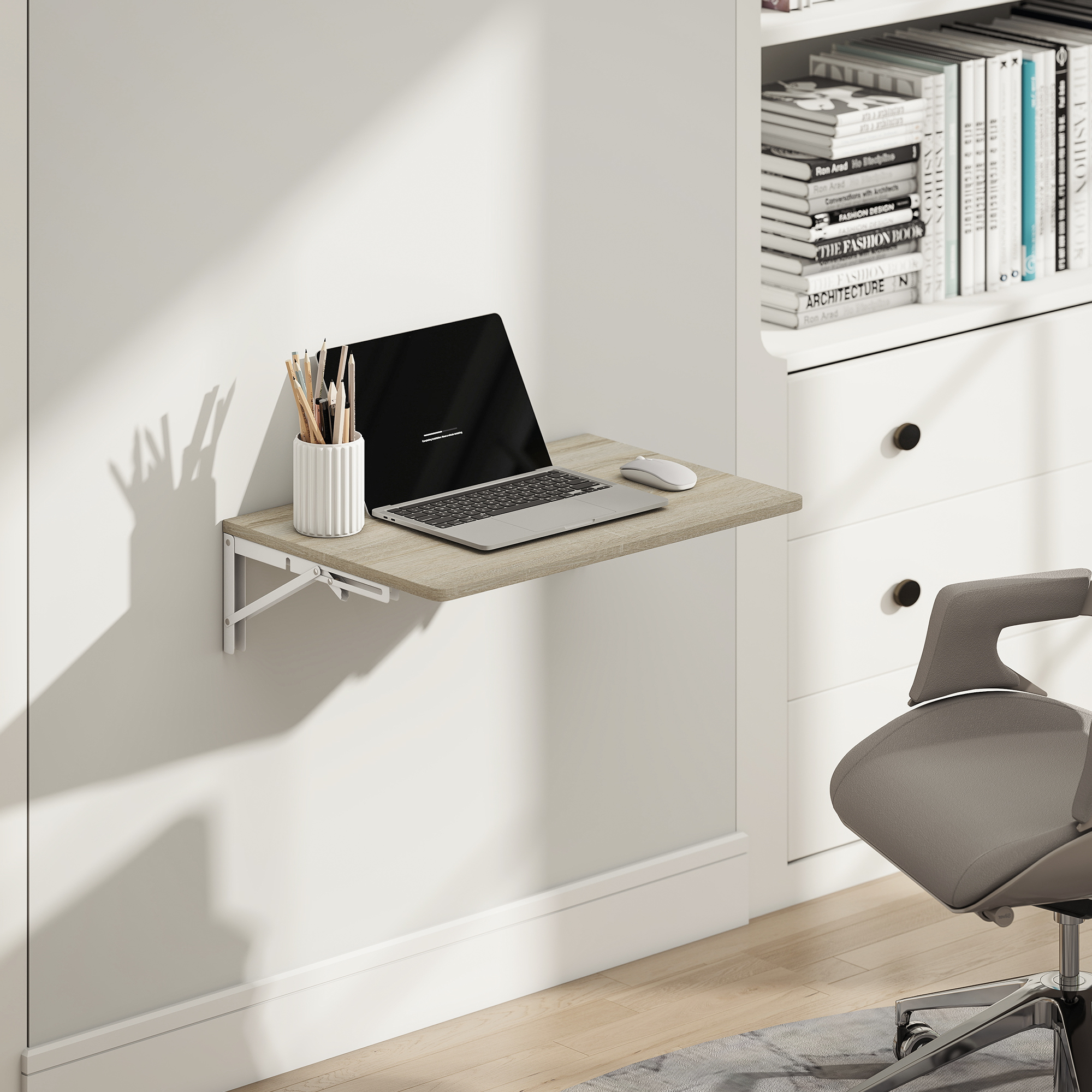 Homcom Scrivania da Parete Pieghevole, Scrivania per Computer a Parete con Angoli Arrotondati Salvaspazio per Casa e Ufficio Cucina, 60x40 cm, Rovere   Aosom Italy