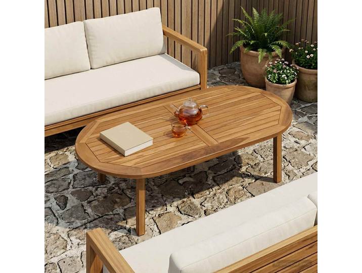 vidaXL Tischplatte Oval Massives Teakholz Natur