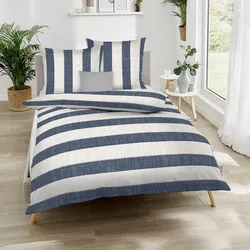 Traumschlaf Mako-Satin Bettwäsche College 200x220 cm + 2x 80x80 cm | marine - blau