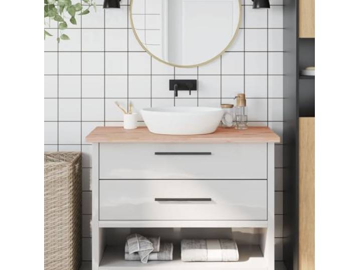 Waschtischplatte 100x60x2,5 cm Massivholz Buche Arbeitsplatte Naturholz Massivholz Buche, 4 abgerundete Ecken, vielseitig als Regal oder Schrankplatte nutzbar, feucht abwischbar, Unikat