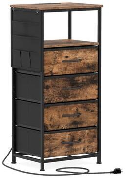 "Costway Nightstand with Integrated Charging Station 34"" Modern Bedside Table-Rustic Brown"