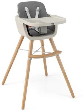 Costway 3-in-1 Convertible Wooden High Chair with Cushion-Light Gray