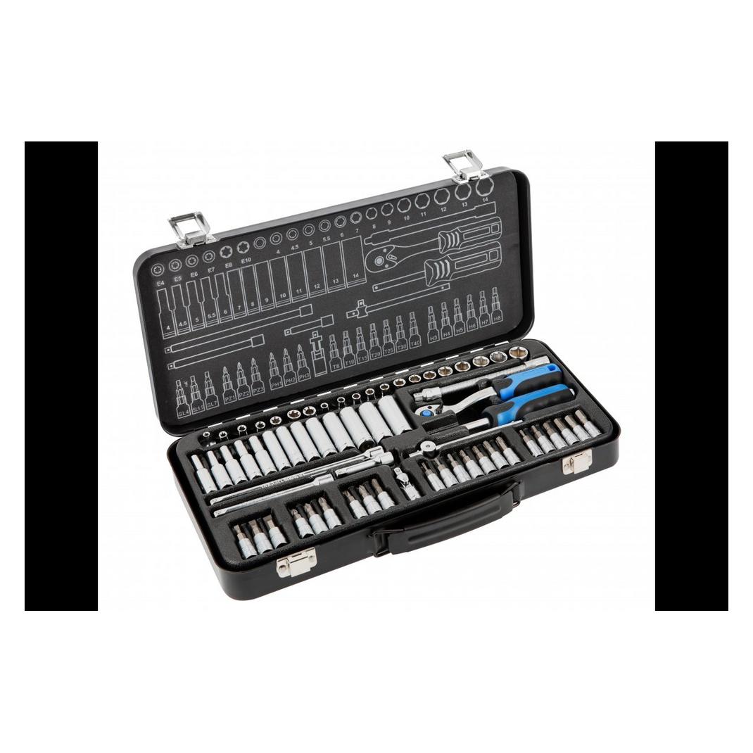 MGA Högert Technik - Werkzeugset I Steckschlüssel, Bits und Ausstattung 1/4" I Chrom-Vanadium-Legierungs (63 Teile) (HT1R486)