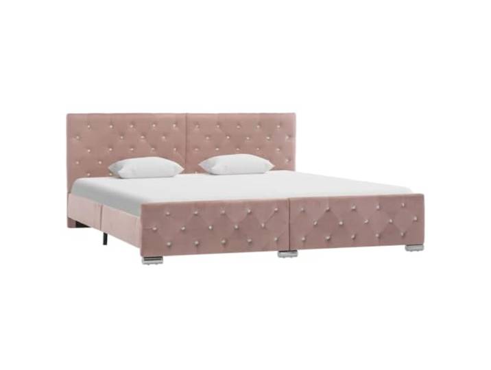 RJPLMFV Bettgestell, Velours, Rosa, 180 x 200 cm Holz und robuster Stahl, Metallbeine, Lattenrost inklusive, ohne Matratze