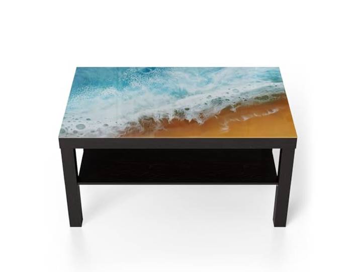 DEQORI Glastisch schwarz groß 90x50 cm Motiv Meeresflüstern ausgefallener Beistelltisch aus Glas Hochglanz Couchtisch fürs Wohnzimmer moderner Couch Tisch mit Design