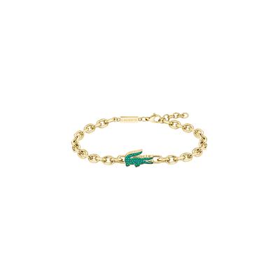 Armband LACOSTE "ARTHOR", gold (gelbgoldfarben, grün, grün), Armbänder, Damen, 20cm, Edelstahl, Armband, mit Glasstein - Emaille