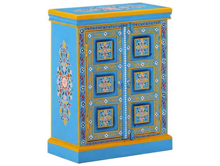 ELORAN Buffet bas Contemporain - Meuble Commode - Buffet Peinture manuelle turquoise - Bois massif de manguier - 60x30x78 cm 26068