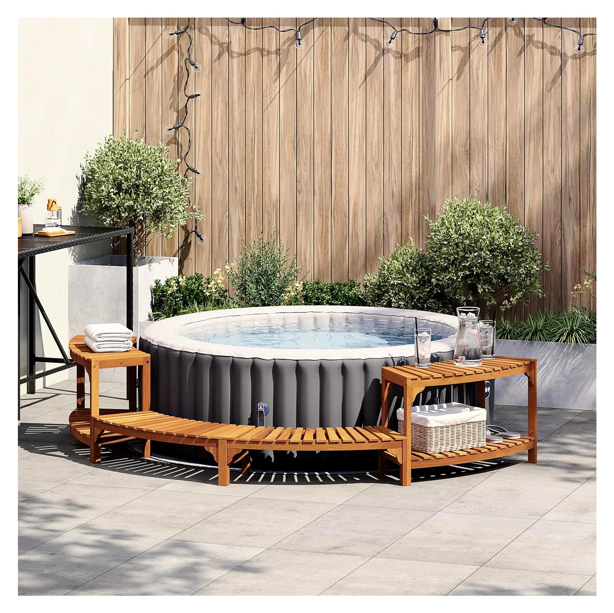 Whirlpool-Umrandung aus Akazienholz, rustikales Design, 272 x 120 x 55,5 cm