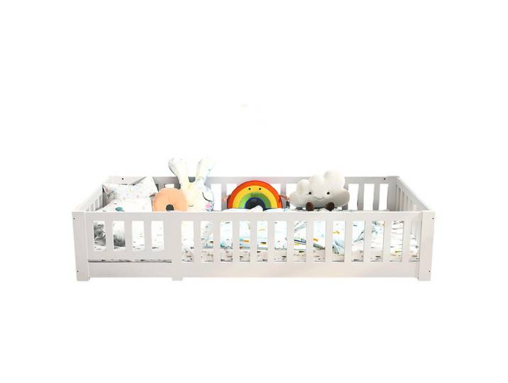 Shopentra Kinderbett 90/200 cm weiß mit Schutzgitter, Weiß, Holz, Schlafzimmer, Betten, Polsterbetten