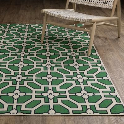 Style Haven Harlowe Geometric Tile Motif Ivory/ Green Area Rug