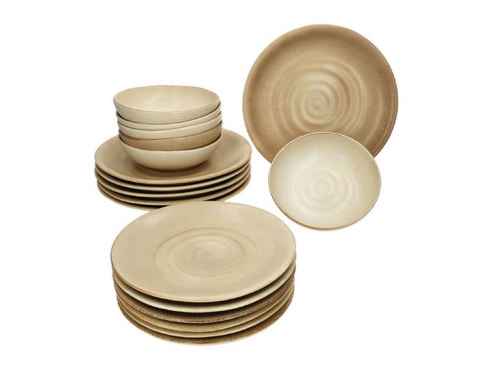 MamboCat Teller-Set MamboCat Clay Beige 18tlg Tellerset Steingut mit Strudel-Dekor 6 Pers., Steingut