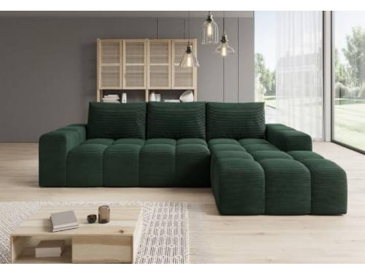 möbelfest Molli Ecksofa L‑Form – Rechts/Links & 4 Farben Cord‑Stoff (Dunkelgrün, Rechts)