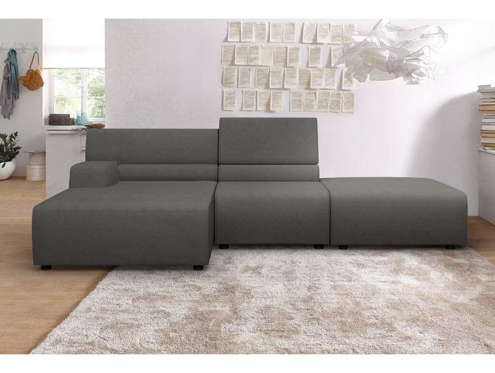 Ecksofa EGOITALIANO Babouche, Designsofa mit aussergewöhnlichem Sitzkomfort zum Wohlfühlen , grau (smoke), B:287cm H:80cm T:98cm, Luxus-Micofaser Lederoptik (100% Polyester) ist ein neues technisches Gewebe mit einem visuellen und taktilen Aspekt, der dem Nubuk sehr nahe kommt, mit innovativen Eigenschaften. Seine ausserordentliche Weichheit kommt von einem exklusiven Produktionsprozess, der Unreinheiten und Unregelmässigkeiten beseitigt. Das Ergebnis ist eine bemerkenswert samtige Faser, die durch das Vorhandensein von Körnern verstärkt wird. Von der einfarbigen Eleganz der warmen Farben und der Vielfalt an trendigen Farben, die es zu seiner eigenen Stärke und Persönlichkeit machen., Sofas, Ecksofa