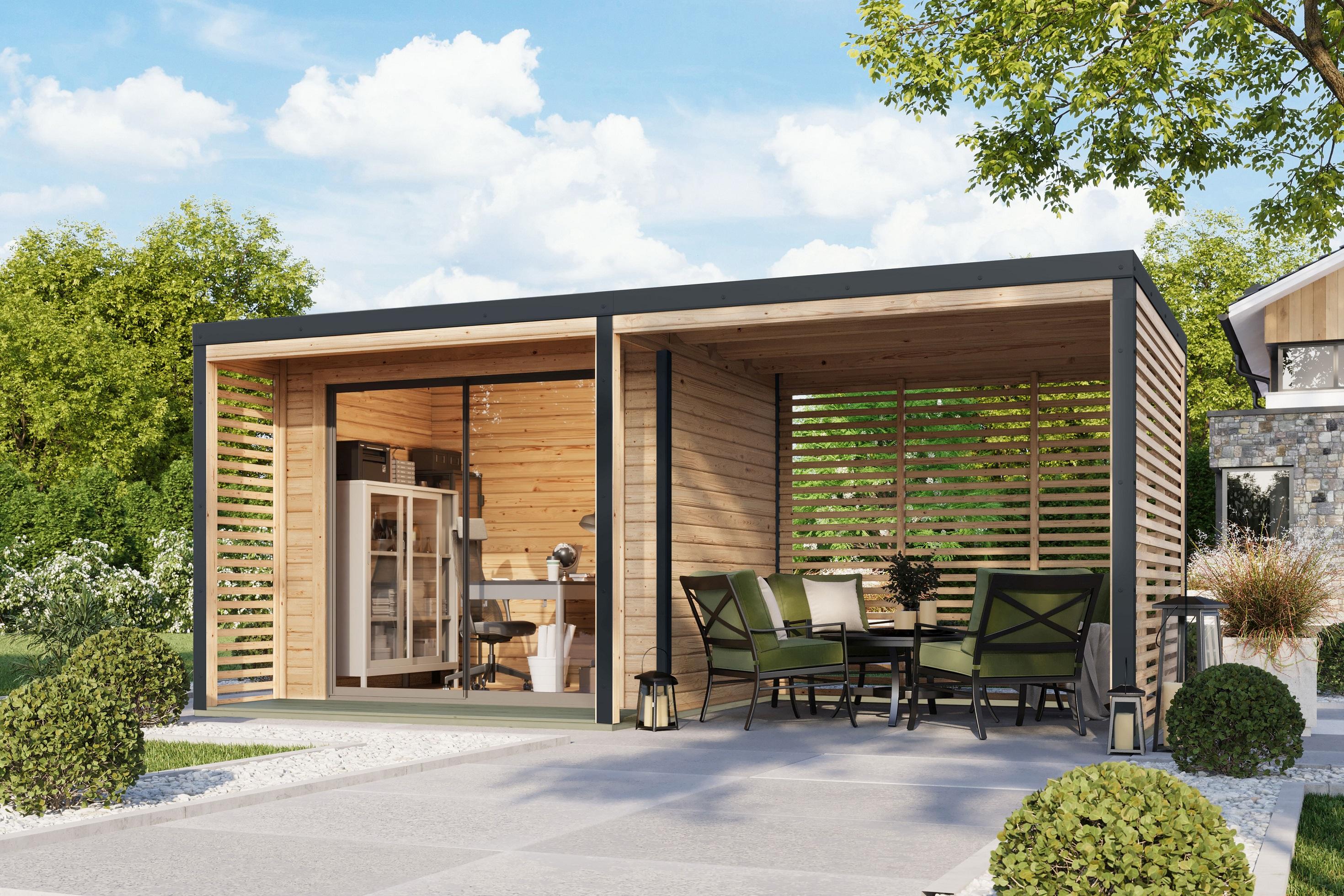 Karibu Gartenhaus Sacramento A mit Anbaudach ca. 3m breit