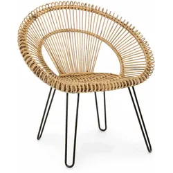 Sessel Esteban aus Rattan, Boho Stil, naturfarben, mit schwarzem Metallgestell, Indoor