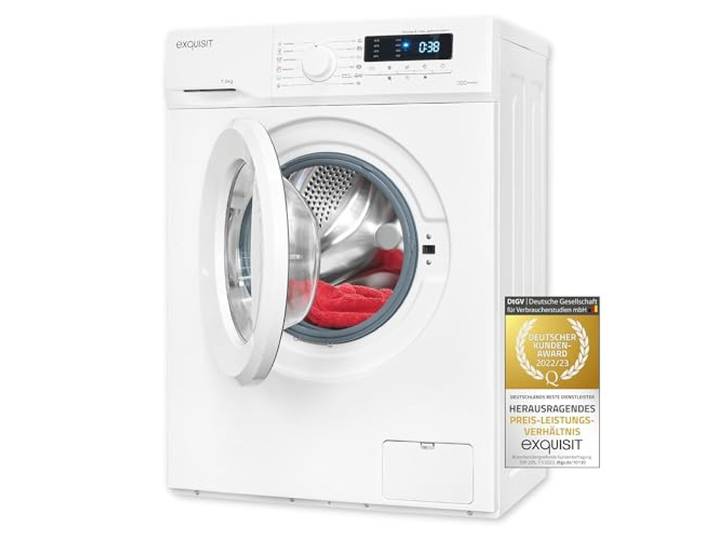 Exquisit Waschmaschine WA7014-020A Weiss - 7 kg Frontlader - Klasse A 12 Waschprogramme, Aquastopp & Kindersicherung - Modernes Display mit Restzeitanzeige & praktischer Startzeitvorwahl