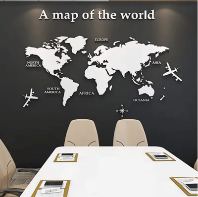 Inspire Picks 3D Acrylic World Map Wall Sticker Modern Crystal Wall Decor For Home & Office white xl 230cmx120cm