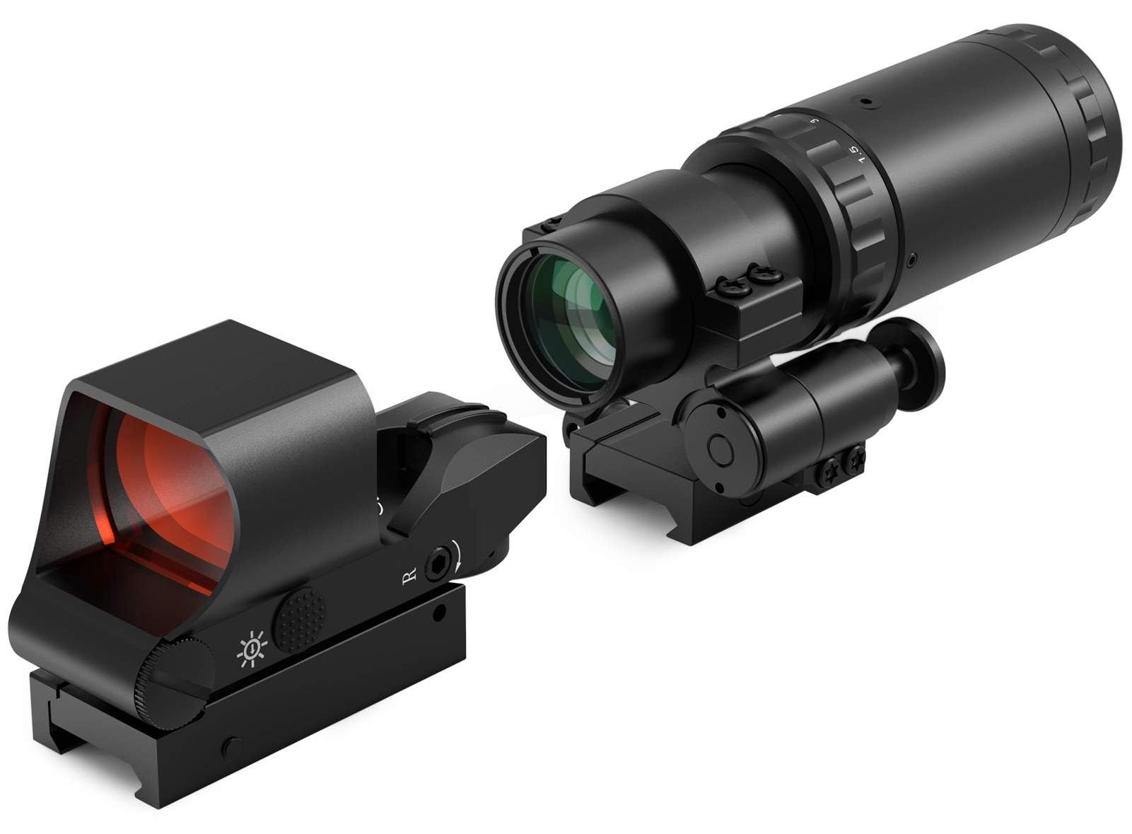 Roter Punktvisier mit Zoom 1,5-5x - Seitliche Montage - Kompatibel mit 21-mm- und 22-mm-Montageschienen