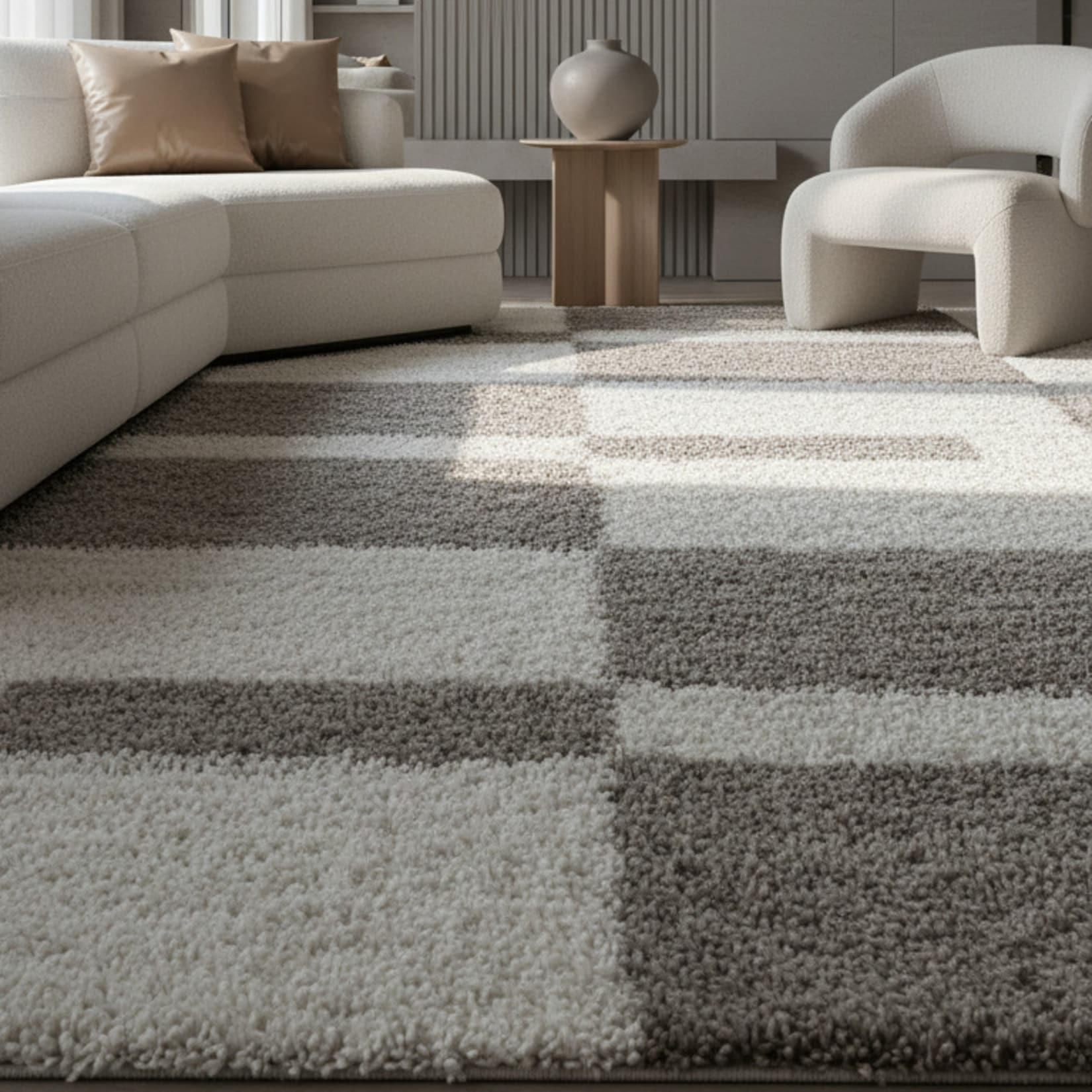 Hochflorteppich WERFEN, kariert, Beige, 60 x 110 cm