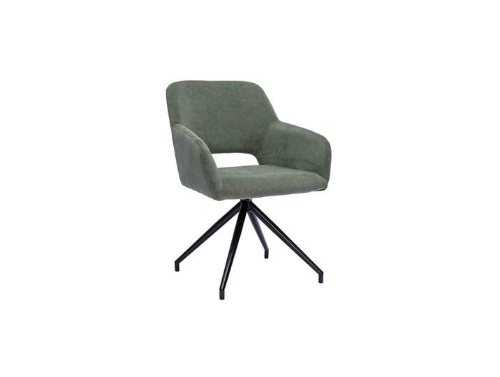 Chaise Pivotante 360° En Tissu Velours Côtelé Vert Kaki Et Métal Noir Laurette