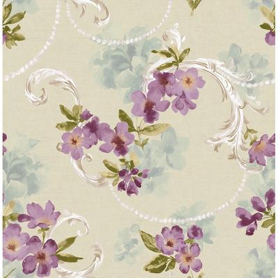 Seabrook Designs Evesham Floral Scroll Unpasted Wallpaper