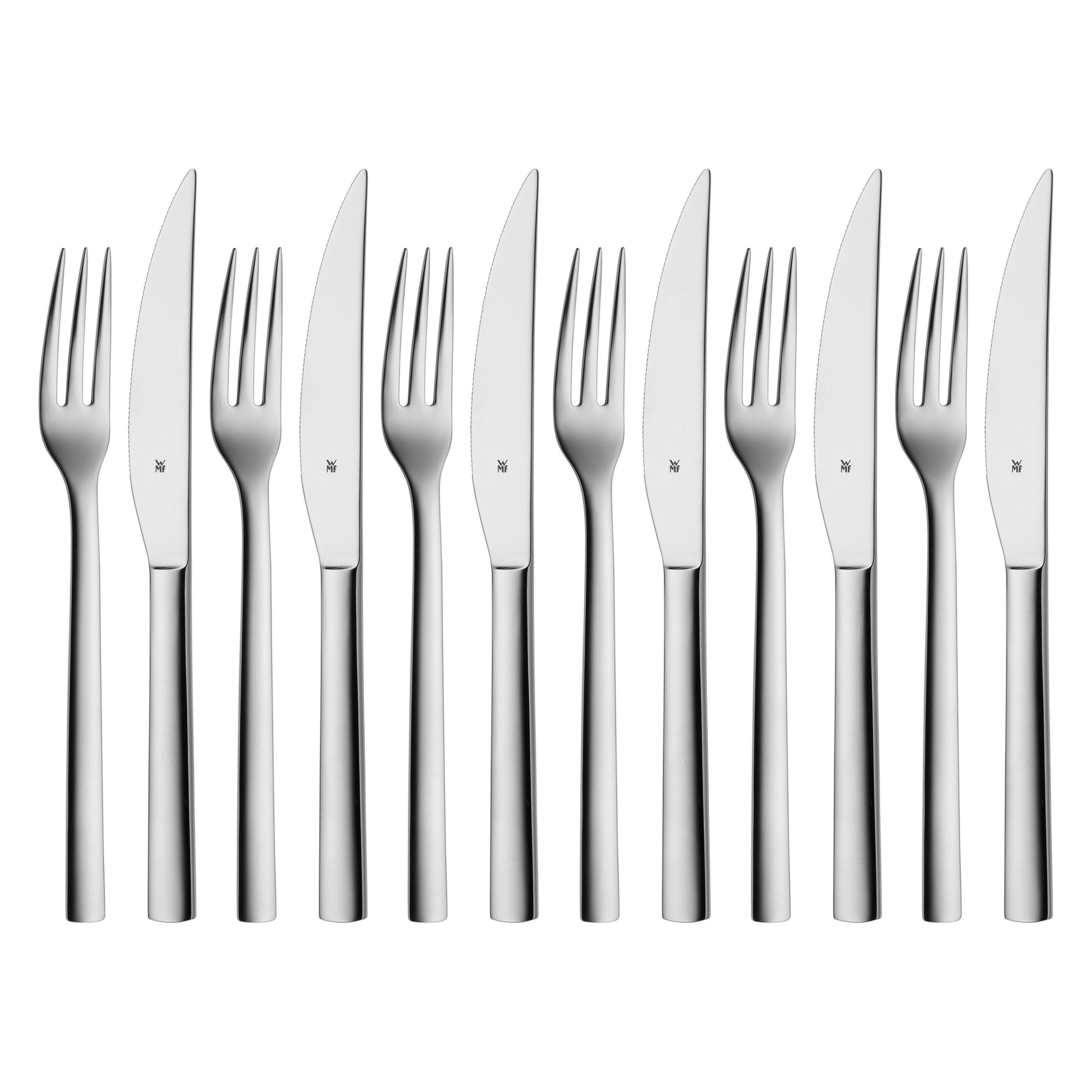 WMF Steakbesteck Set Steakmesser 6 Personen Nuova 12tlg Spezialklingenstahl Edelstahl (12 Stk., Besteck Set) (12.9143.6046)
