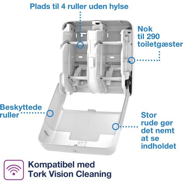Tork T7 Dispenser Toiletpapir U/hylse Quadro, Hvid