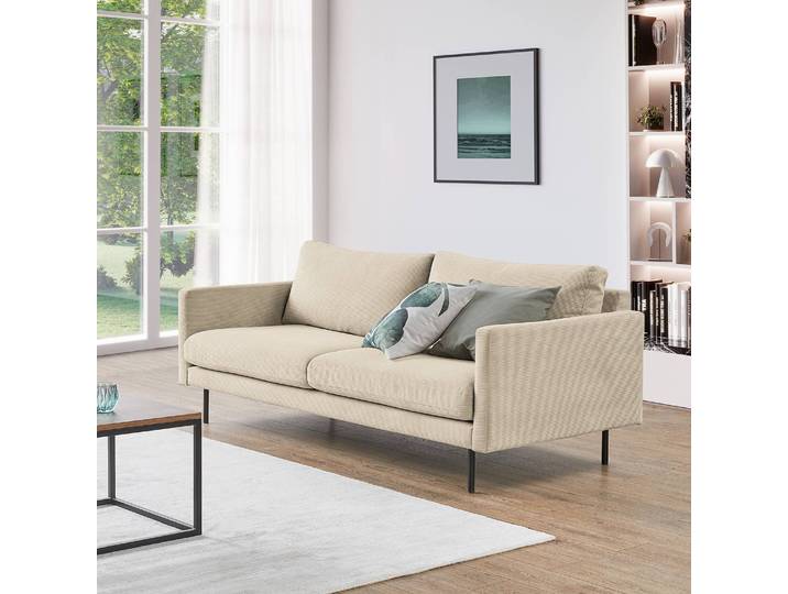 3-Sitzer Sofa Beige/Beige Cordstoff Licia 196 x 82 x 94cm Skandi