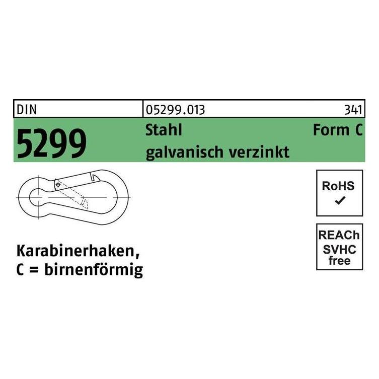Feuerwehrkarabinerhaken DIN 5299 Form C birnenförmig C 70 x 7 Stahl galvanisch verzinkt galvanisc... (052990130700000)