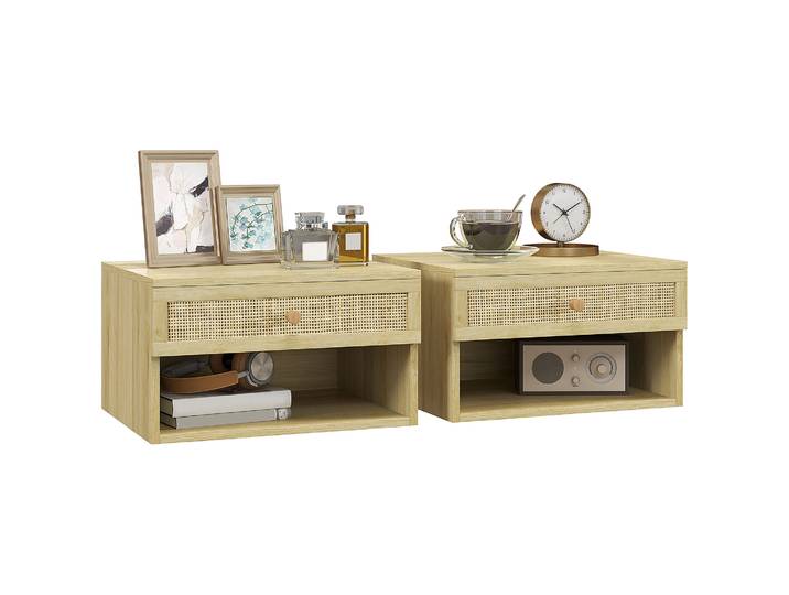 Homcom Lot de 2 tables de chevet flottantes avec tiroir 40X34X23 cm Naturel