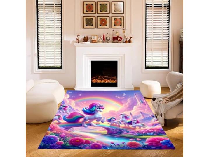 KIDSLOVE Einhorn Teppich Wohnzimmer 160x230cm Schlafzimmer kinderteppich Cartoon Einhorn kinderzimmer Junge, Einhorn Teppich wohnzimmerteppich fur Dekoration (120x180 cm,3)