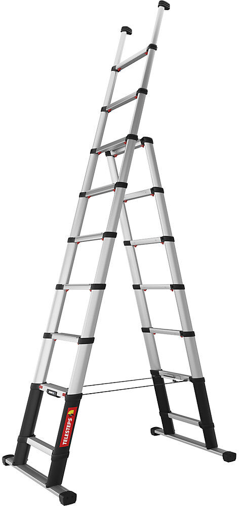 Teleskop-Mehrzweckleiter COMBI LINE, 80 mm Stufentiefe, 9 Stufen, max. Arbeitshöhe 3,8 m Telesteps