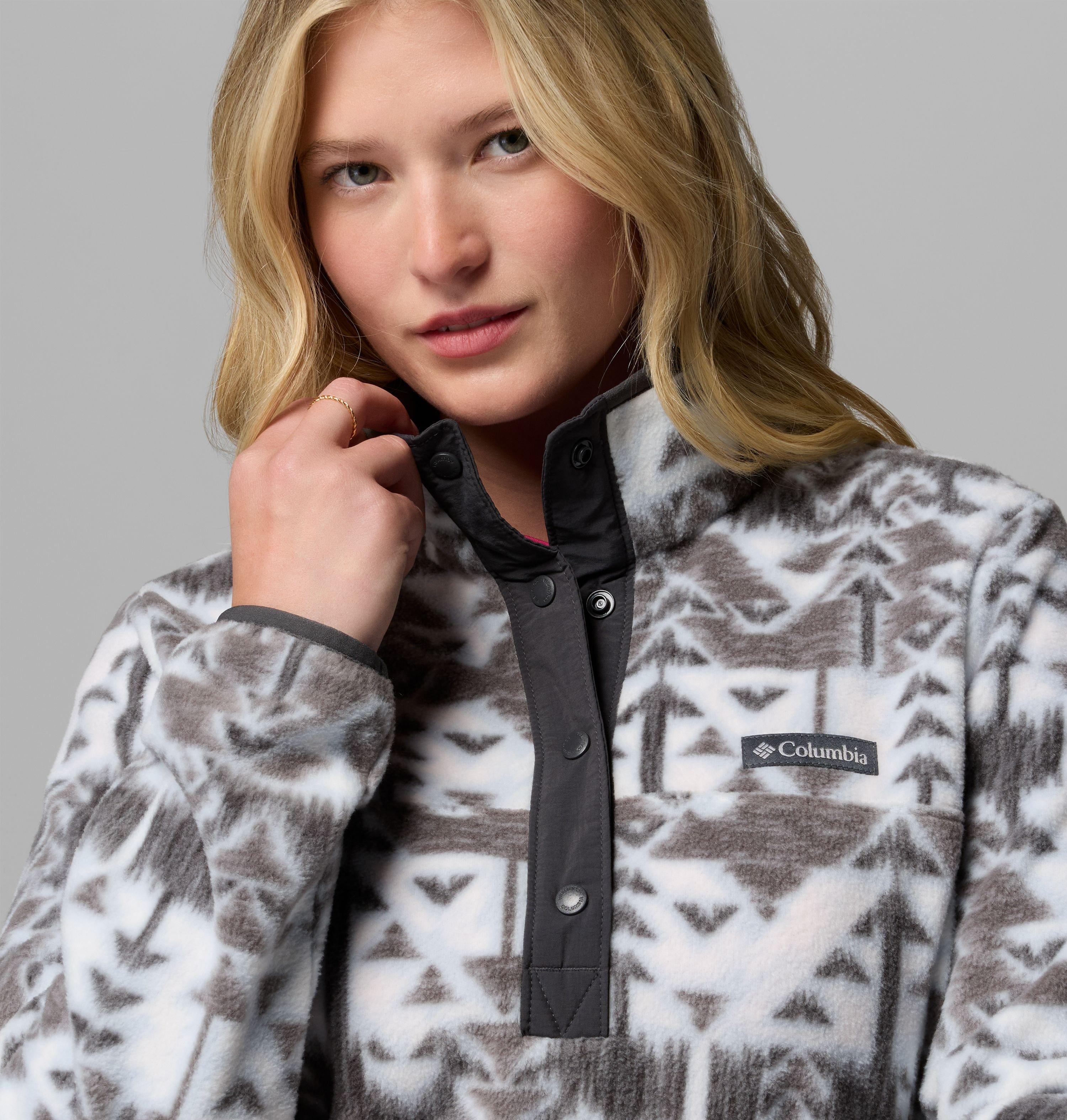 Fleecepullover COLUMBIA "Benton Springs Printed 1/2 Snap", Damen, Gr. XL (46/48), cirrus grau, sketchup, Obermaterial: 100% Polyester, Sweatshirts Fleecepullover, mit Halber Druckknopfverschluss, Langarm-Design, aus Nylon cirrus grau, sketchup XL (46/48)