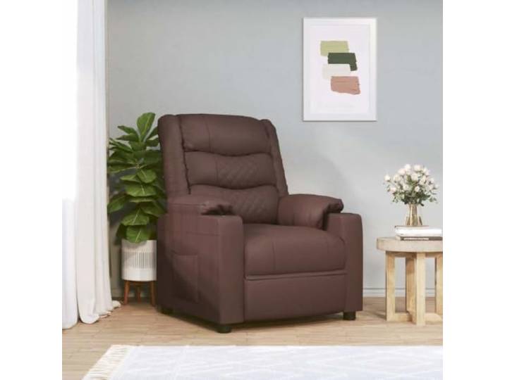 Relaxsessel Braun Kunstleder mit Manueller Liegefunktion in 3 Positionen Manuell verstellbar, 3 Positionen, gepolstert, stabiler Holz-Metall-Rahmen, pflegeleichtes Kunstleder