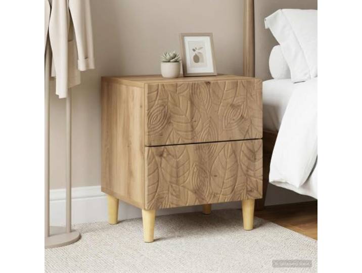 YUTAASU Nachttisch 2er Set Artisan Eiche 43x34x48 cm Holzwerkstoff, Eukalyptusbeine, Schublade, Schlafzimmer, Wohnzimmer, Kompakt
