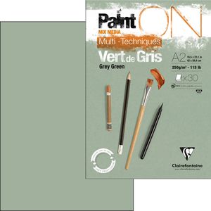 Clairefontaine Zeichenblock PaintON 975707C, A2, 250 g/m², geleimt, grüngrau, 30 Blatt