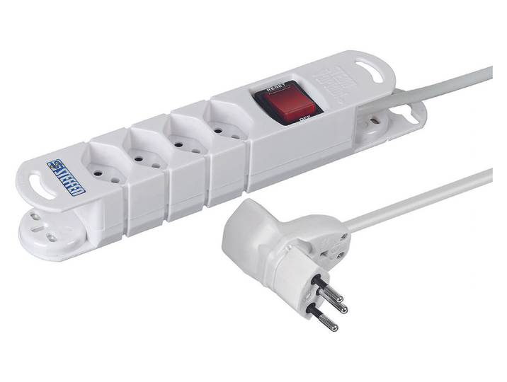 Steffen Steckdosenleiste Variabl 4xT13 3m mit Schalter + Dreh-Winkelstecker Mister T weiss