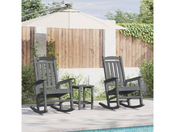 HEFZGDB Moderne Outdoor Schaukelstühle Set aus HDPE mit Wippfunktion, Wetterfeste Gartenmöbel für Terrasse und Balkon in Hellgrau, Texturierte Oberfläche für Komfort und Entspannung