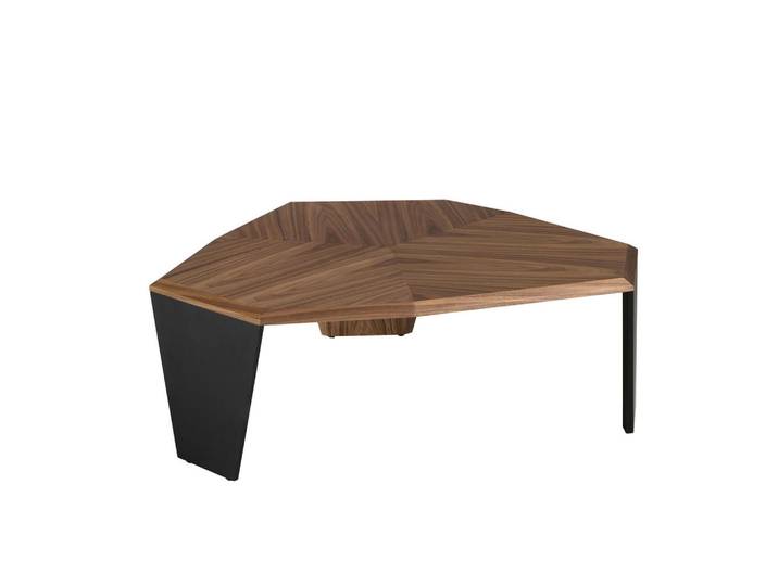 Angel Cerda Asymmetrischer Couchtisch, Walnussfurnier und schwarzes Pvc, Walnussfarben, Schwarz, Kunststoff, Holz, Echtholz,Nussbaum, Essen/Getränk, Freiform,Organisch, 115x40x96 cm, Wohnzimmer, Wohnzimmertische, Couchtische