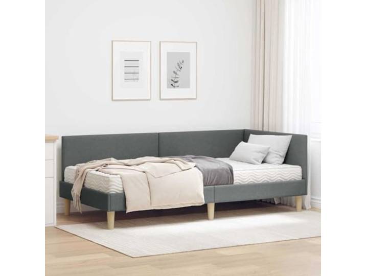 Stoffbezogenes Eckbettgestell Modernes Wanddesign 100 x 200 cm Grau Eckbettgestell mit Matratze 2 pcs Grau Stoff Polsterbett 100x200 Bretzel Einzelbett mit Kopfteil Lattenrost Schlafzimmer