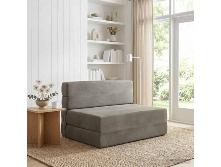 ZQQLVOO Klappsofa Bett Hellgrau 100 x 80 x 60 cm Stoff 100% Polyester, Atmungsaktiv, Abnehmbarer Waschbarer Bezug, 2-in-1 Design, Platzsparend