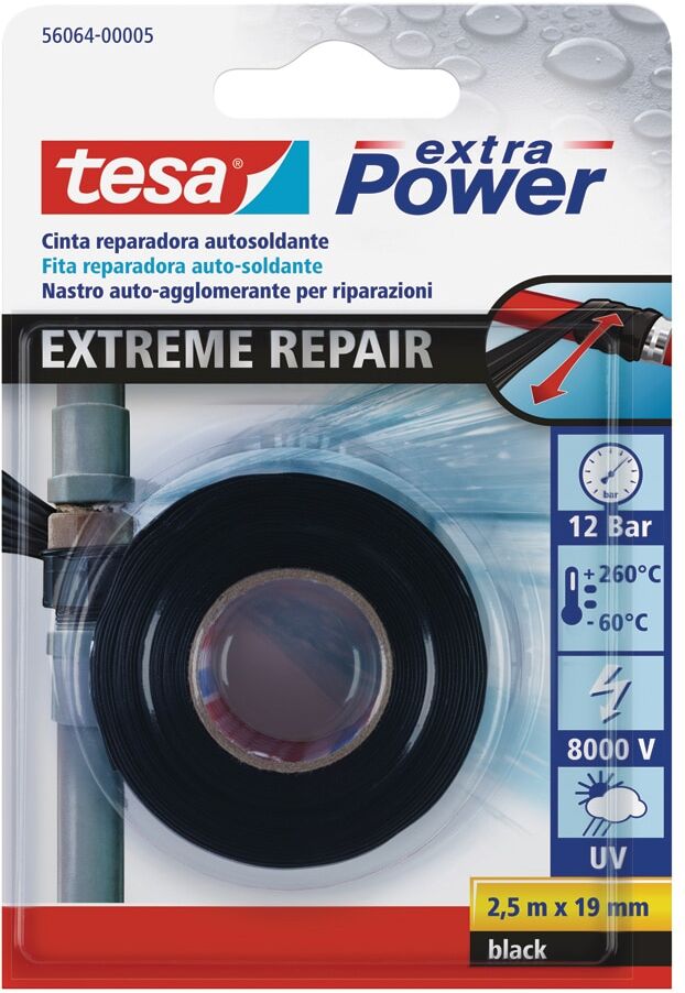 Tesa Cinta Reparación Autosellante Extreme Repair.  (2,5 m) Negro