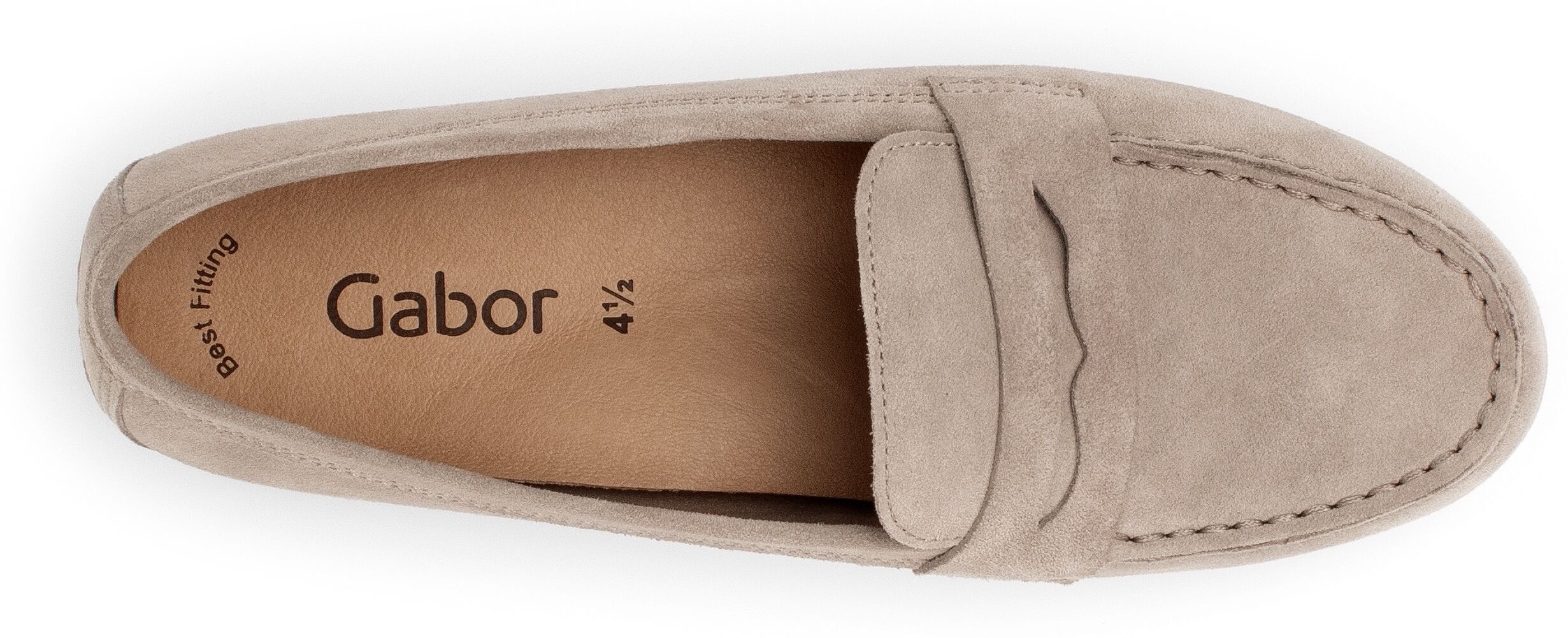 Mokassin GABOR, Damen, Gr. 35, Leder, beige, Veloursleder, unifarben, Schuhe Mokassin, Slipper, Bequemschuh, Flats mit modischem Zierriegel