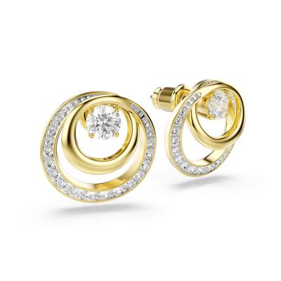 Paar Ohrstecker SWAROVSKI "Schmuck Geschenk Hyperbola Ohrringe", gold (gelbgoldfarben, metallfarben, kristallweiß, kristallweiß), Ohrringe, Damen, Metall, mit Swarovski Kristall