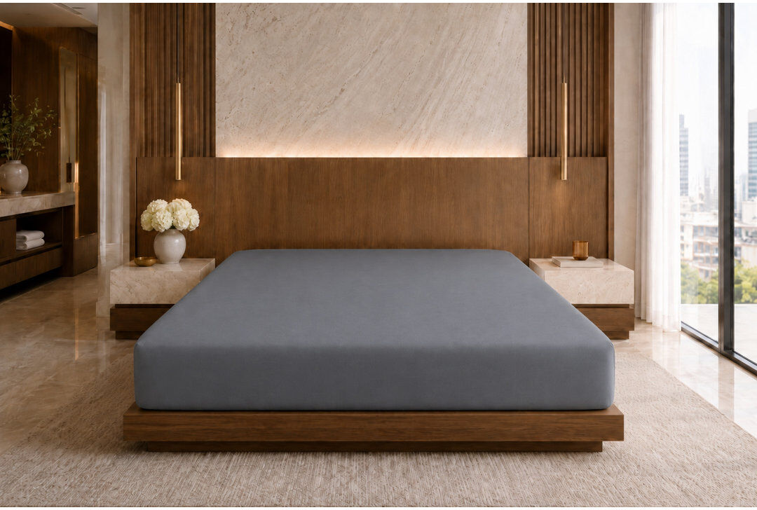 Belledorm Plain Dye 200 TC Egyptian-Quality Cotton 100% Cotton Percale Fitted Sheet Slate Super King (6')