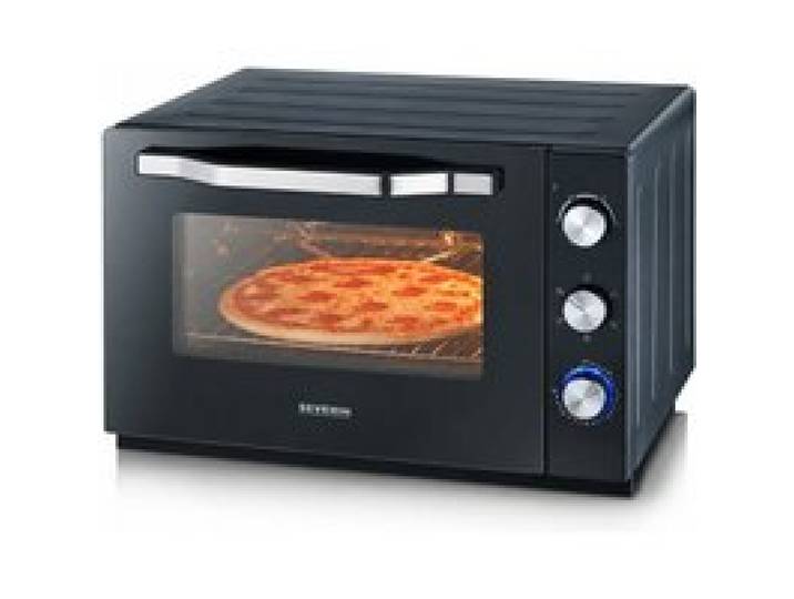 Four posable XXL à chaleur tournante SEVERIN - 60 L - 2 200 W - Tournebroche et pierre à pizza - Noir/Inox
