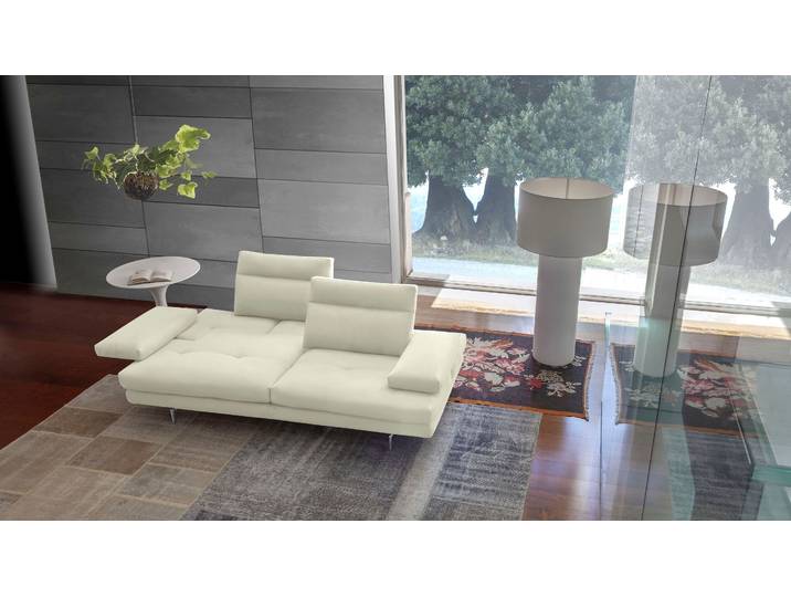3-Sitzer CALIA ITALIA Toby Wing, 208 cm breit, Designsofa mit hohem Sitzkomfort , weiß (bianco antares), B:208cm H:90cm T:113cm, Leder ANTARES (100% Leder), Sofas, 3-Sitzer, inklusive Sitztiefenverstellung, Füße in Chrom glänzend