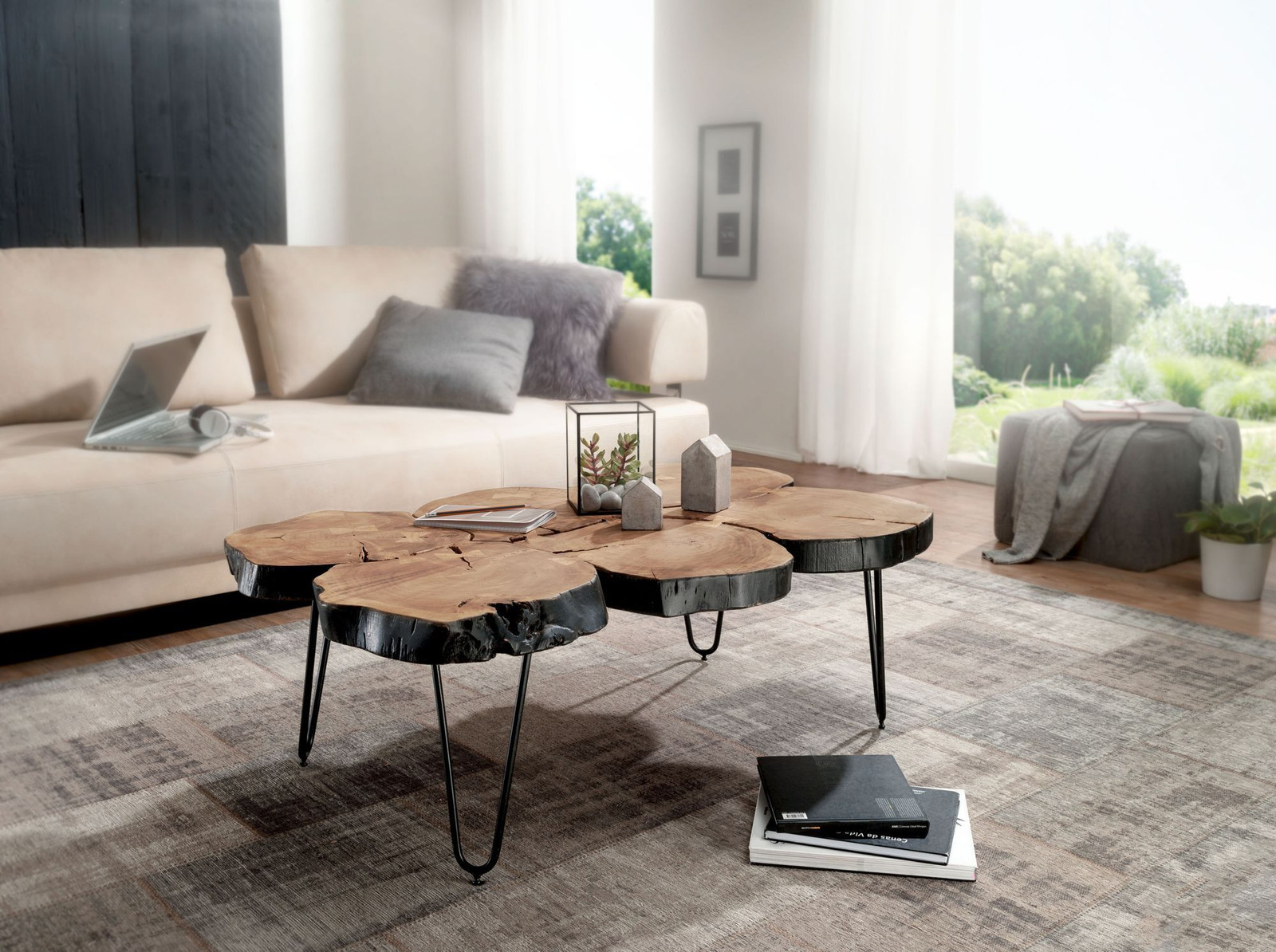 Wohnling Salontafel BAGLI van massief acaciahout met metalen poten, Breedte: 115 cm, Hoogte: 70 cm, Diepte: 40 cm